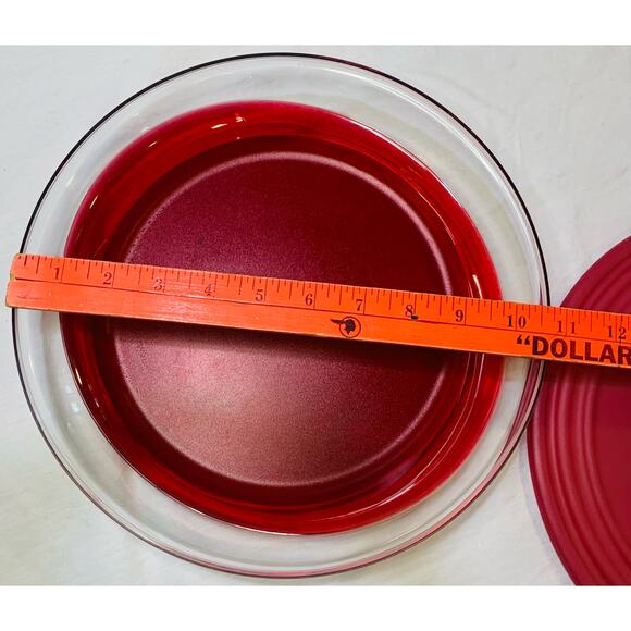 Tupperware Sheerly Elegant Red Round Platter Ruby Seal Clear 10" Serving Plate - Picture 9 of 11